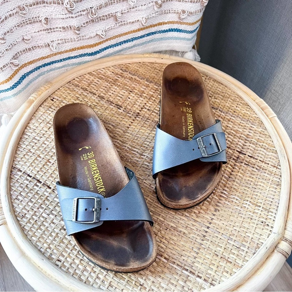 Birkenstock Madrid Blue Vegan Leather Slide Sandals Women’s Size 8